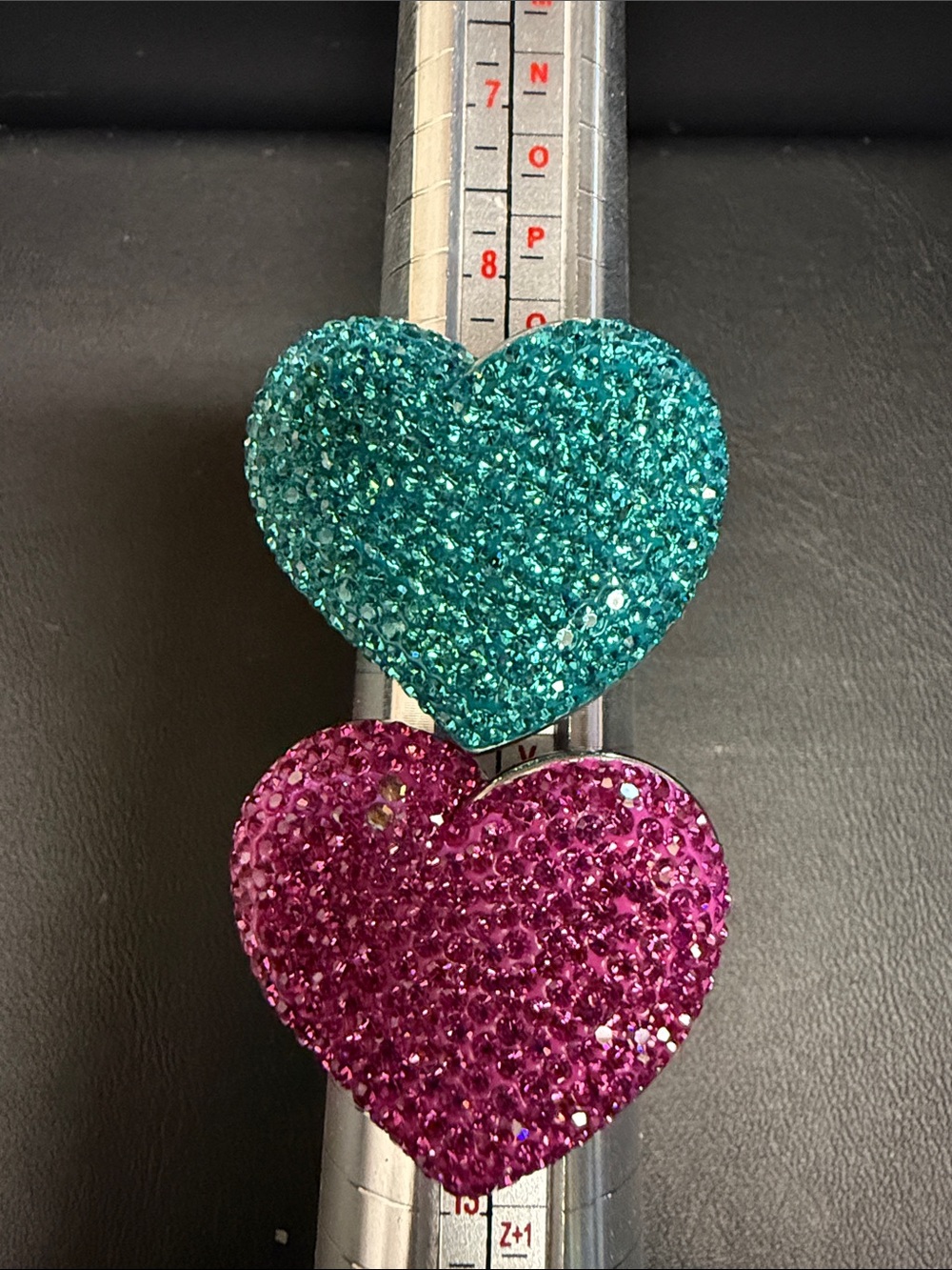 Teal and Pink Sparkle Heart rings
